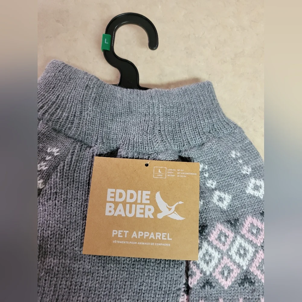 Eddie Bauer pet apparel size large dog sweater grey, white pink